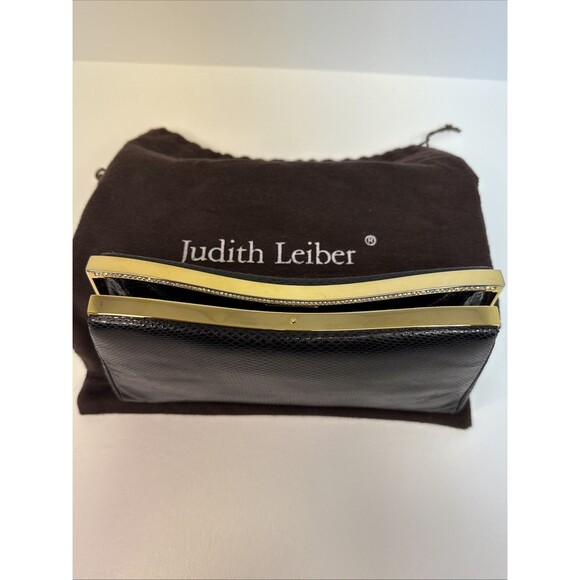 Judith Leiber Black Lizard Snakeskin Leather Rhinestone Clutch Bag Comb Vintage - Picture 2 of 16